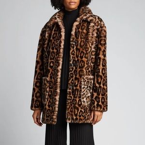 A.L.C. Bolton Leopard Print Faux Fur Pockets Button Coat - Size Large